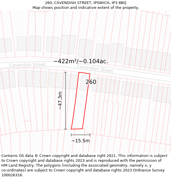 260, CAVENDISH STREET, IPSWICH, IP3 8BQ: Plot and title map