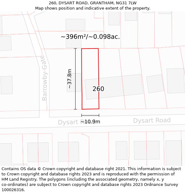 260, DYSART ROAD, GRANTHAM, NG31 7LW: Plot and title map