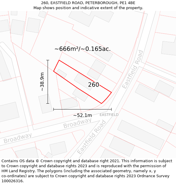 260, EASTFIELD ROAD, PETERBOROUGH, PE1 4BE: Plot and title map