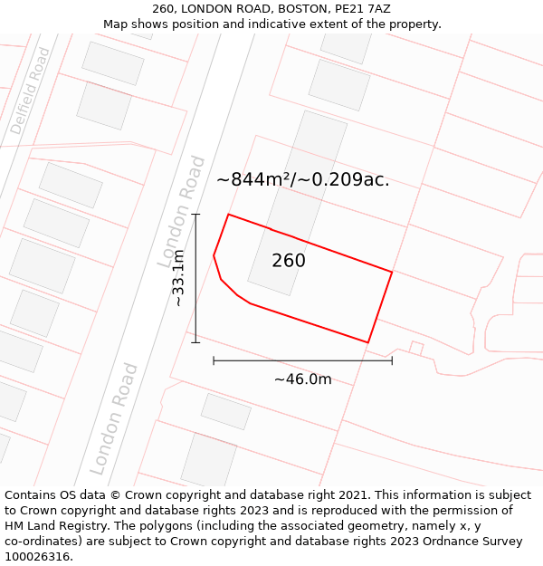 260, LONDON ROAD, BOSTON, PE21 7AZ: Plot and title map