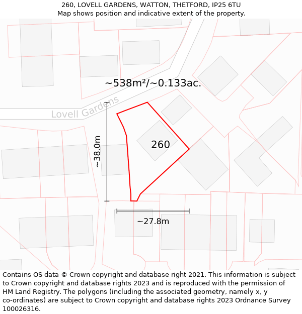 260, LOVELL GARDENS, WATTON, THETFORD, IP25 6TU: Plot and title map