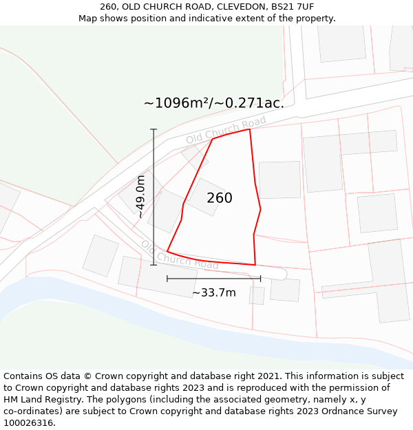 260, OLD CHURCH ROAD, CLEVEDON, BS21 7UF: Plot and title map