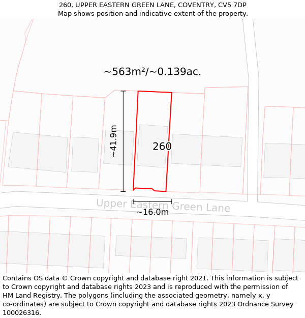 260, UPPER EASTERN GREEN LANE, COVENTRY, CV5 7DP: Plot and title map