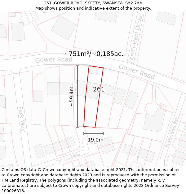 261, GOWER ROAD, SKETTY, SWANSEA, SA2 7AA: Plot and title map