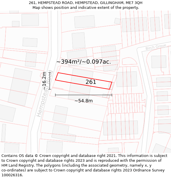 261, HEMPSTEAD ROAD, HEMPSTEAD, GILLINGHAM, ME7 3QH: Plot and title map