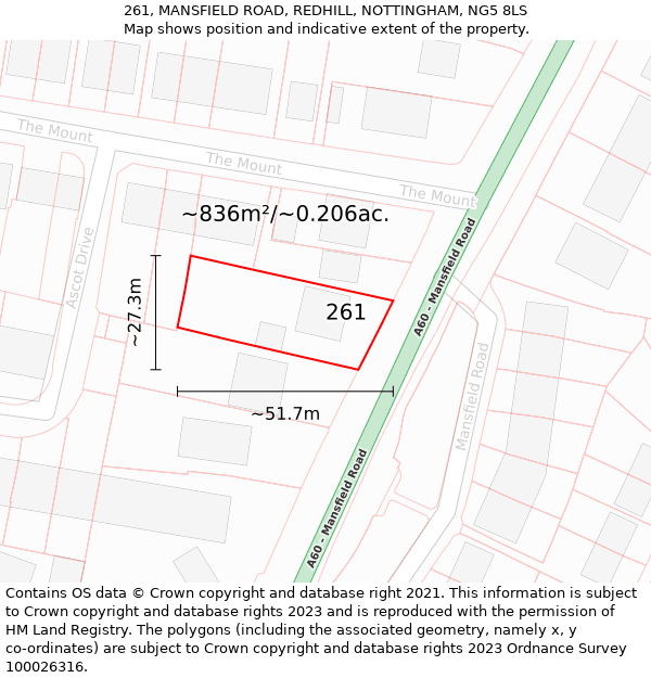 261, MANSFIELD ROAD, REDHILL, NOTTINGHAM, NG5 8LS: Plot and title map