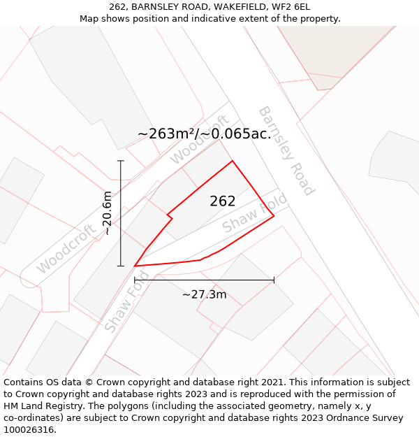 262, BARNSLEY ROAD, WAKEFIELD, WF2 6EL: Plot and title map