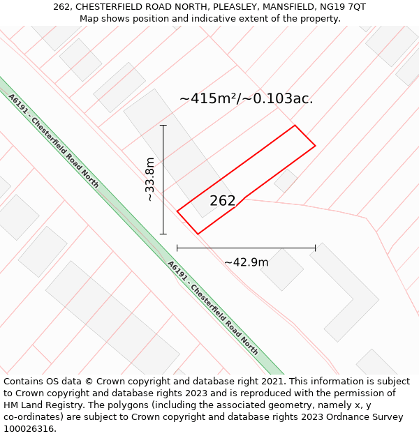 262, CHESTERFIELD ROAD NORTH, PLEASLEY, MANSFIELD, NG19 7QT: Plot and title map