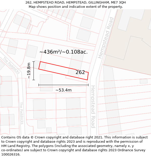 262, HEMPSTEAD ROAD, HEMPSTEAD, GILLINGHAM, ME7 3QH: Plot and title map