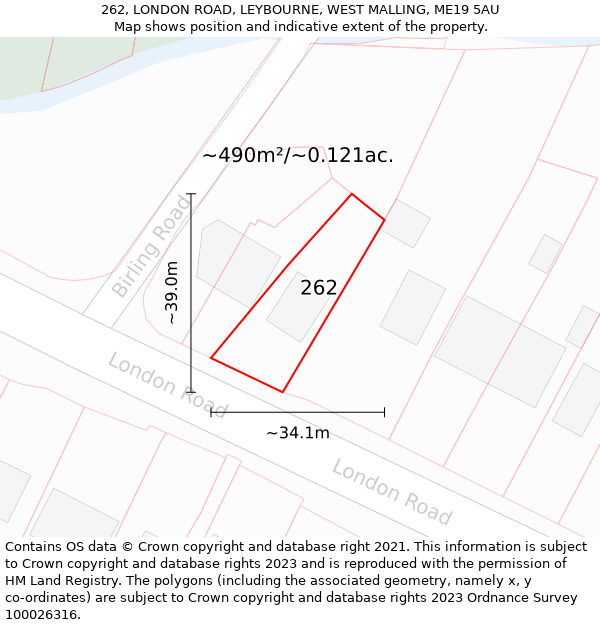 262, LONDON ROAD, LEYBOURNE, WEST MALLING, ME19 5AU: Plot and title map