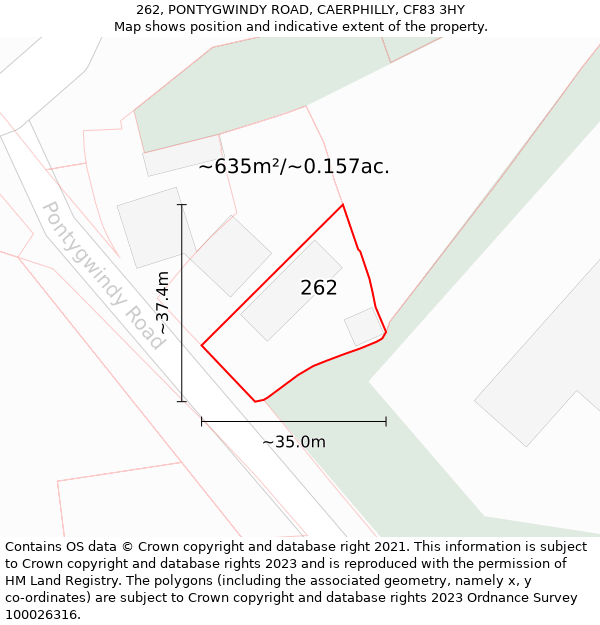262, PONTYGWINDY ROAD, CAERPHILLY, CF83 3HY: Plot and title map