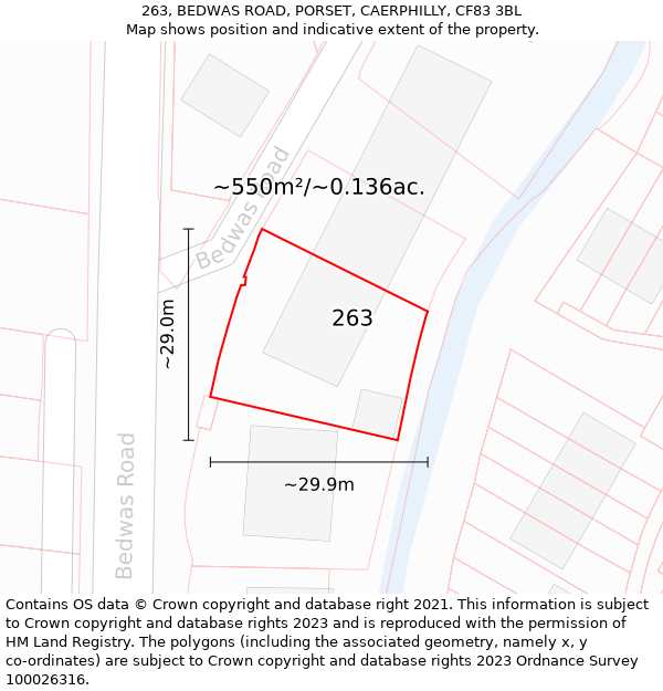 263, BEDWAS ROAD, PORSET, CAERPHILLY, CF83 3BL: Plot and title map