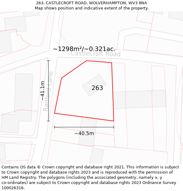 263, CASTLECROFT ROAD, WOLVERHAMPTON, WV3 8NA: Plot and title map