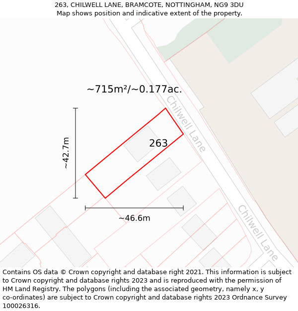 263, CHILWELL LANE, BRAMCOTE, NOTTINGHAM, NG9 3DU: Plot and title map