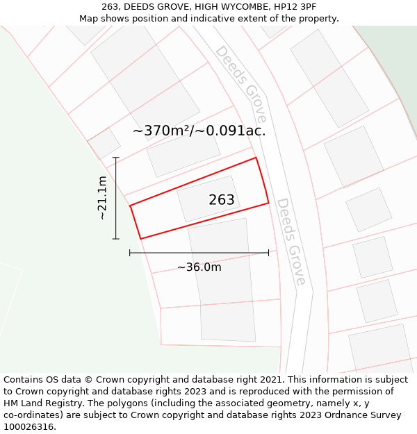 263, DEEDS GROVE, HIGH WYCOMBE, HP12 3PF: Plot and title map