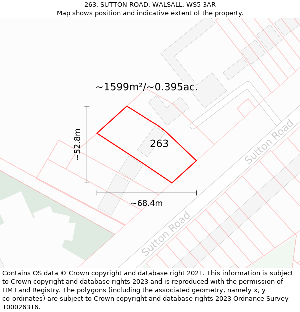 263, SUTTON ROAD, WALSALL, WS5 3AR: Plot and title map