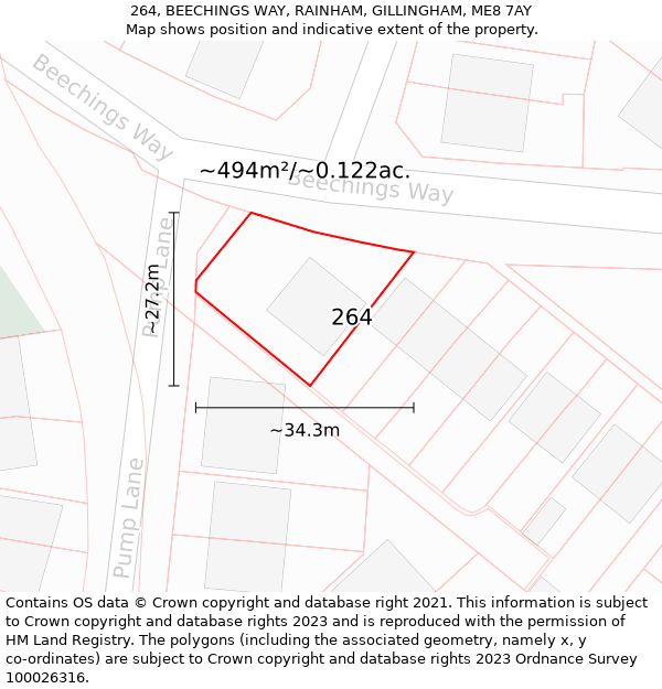 264, BEECHINGS WAY, RAINHAM, GILLINGHAM, ME8 7AY: Plot and title map