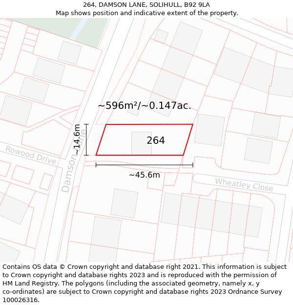 264, DAMSON LANE, SOLIHULL, B92 9LA: Plot and title map