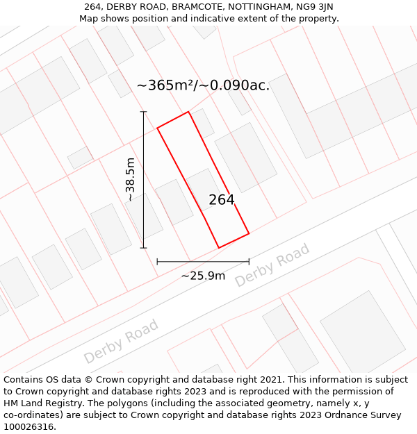 264, DERBY ROAD, BRAMCOTE, NOTTINGHAM, NG9 3JN: Plot and title map