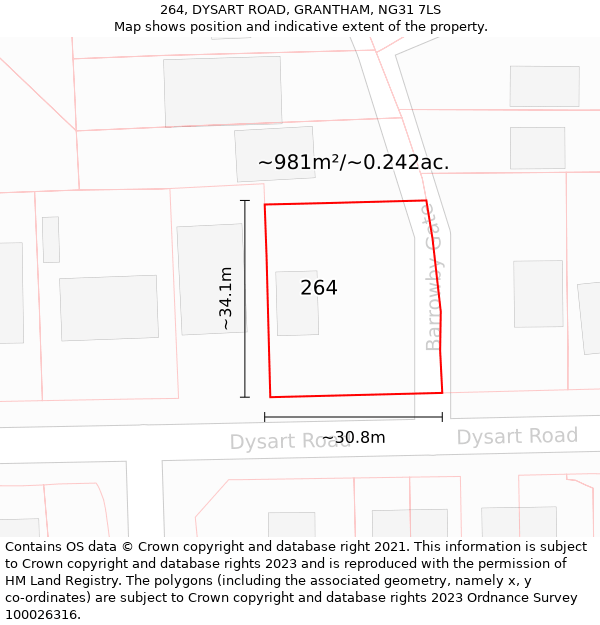 264, DYSART ROAD, GRANTHAM, NG31 7LS: Plot and title map