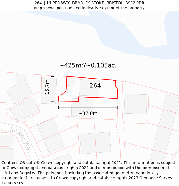 264, JUNIPER WAY, BRADLEY STOKE, BRISTOL, BS32 0DR: Plot and title map