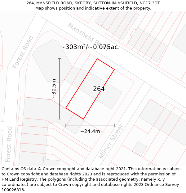 264, MANSFIELD ROAD, SKEGBY, SUTTON-IN-ASHFIELD, NG17 3DT: Plot and title map