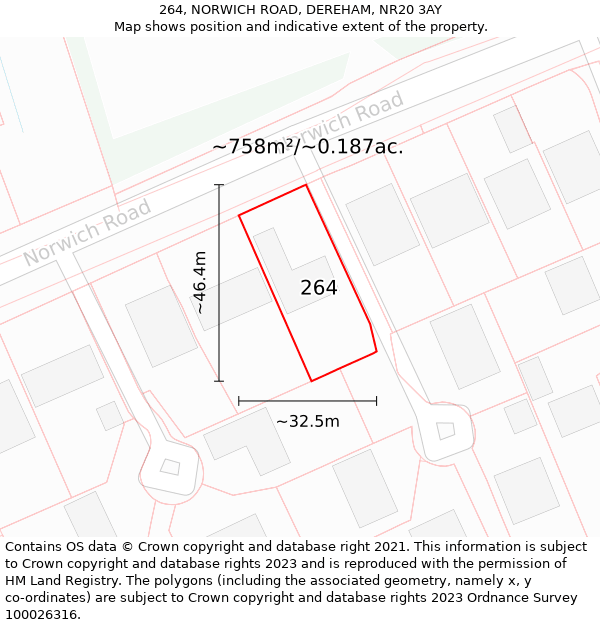 264, NORWICH ROAD, DEREHAM, NR20 3AY: Plot and title map