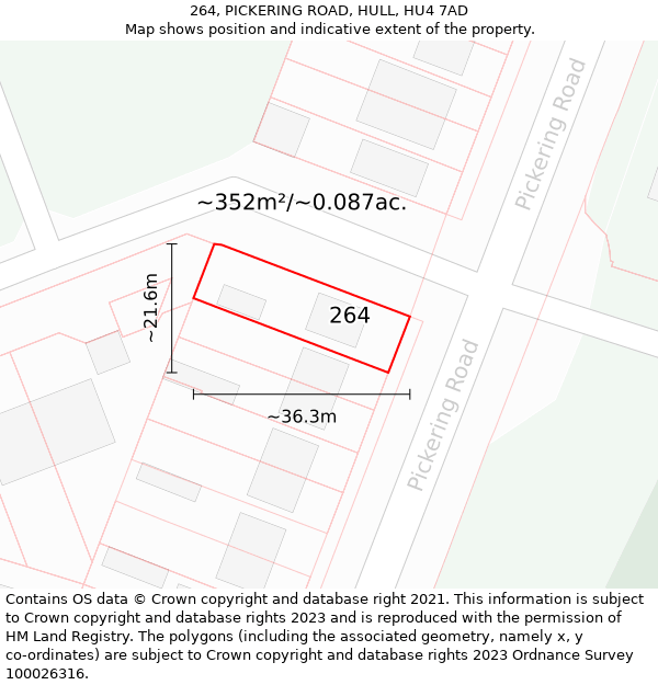264, PICKERING ROAD, HULL, HU4 7AD: Plot and title map