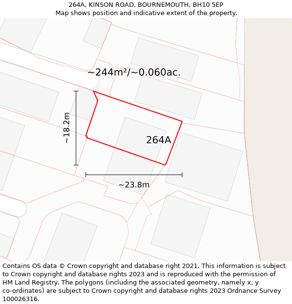 264A, KINSON ROAD, BOURNEMOUTH, BH10 5EP: Plot and title map