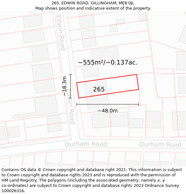 265, EDWIN ROAD, GILLINGHAM, ME8 0JL: Plot and title map