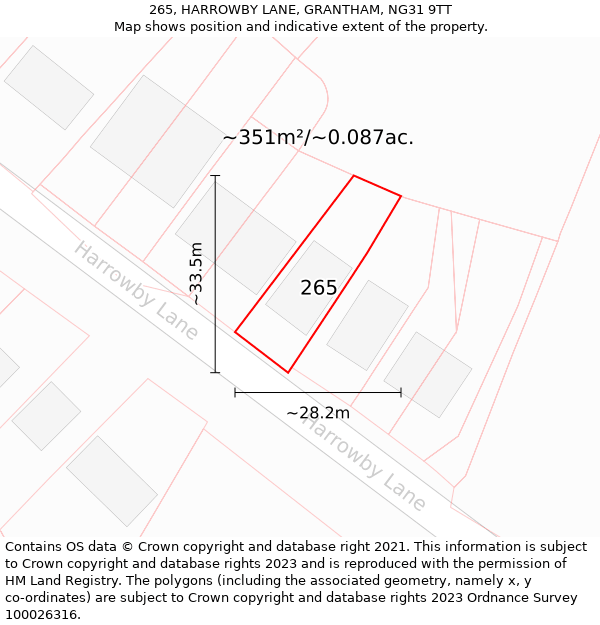 265, HARROWBY LANE, GRANTHAM, NG31 9TT: Plot and title map