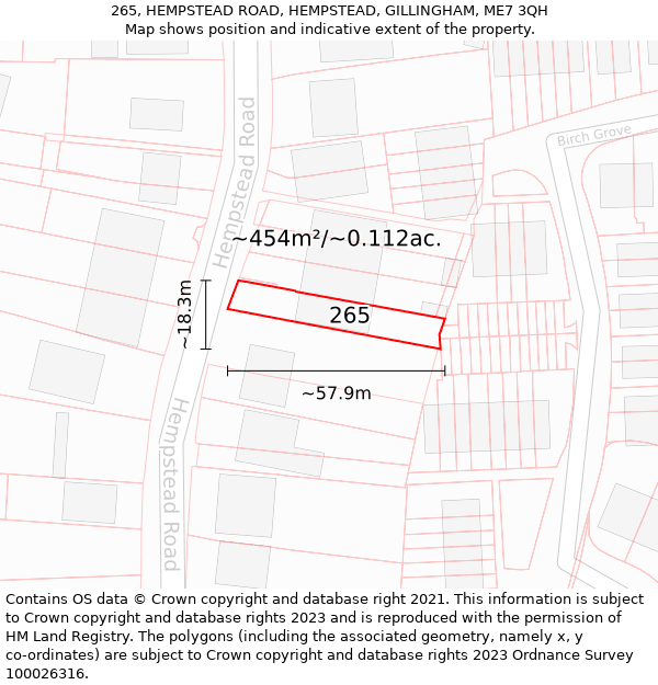 265, HEMPSTEAD ROAD, HEMPSTEAD, GILLINGHAM, ME7 3QH: Plot and title map