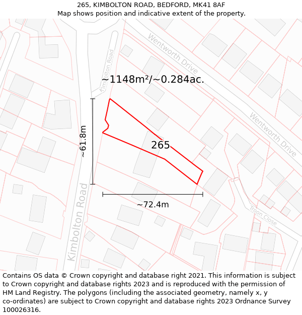 265, KIMBOLTON ROAD, BEDFORD, MK41 8AF: Plot and title map