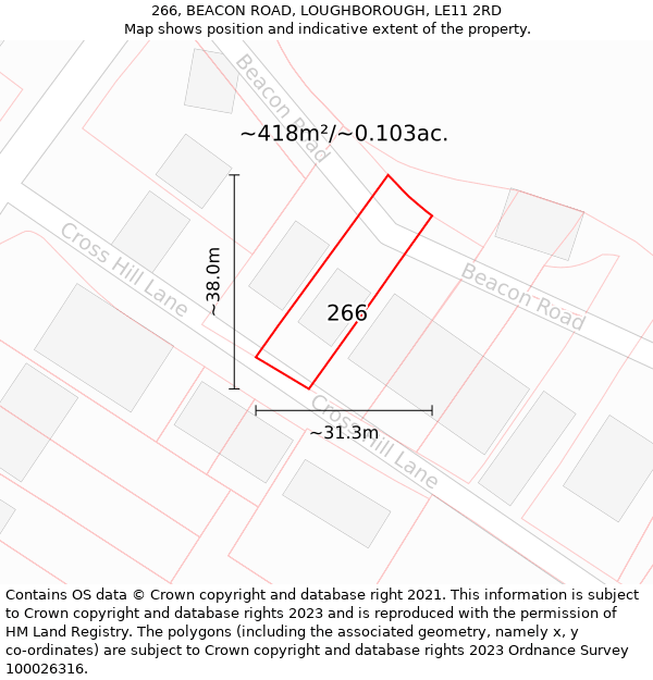 266, BEACON ROAD, LOUGHBOROUGH, LE11 2RD: Plot and title map