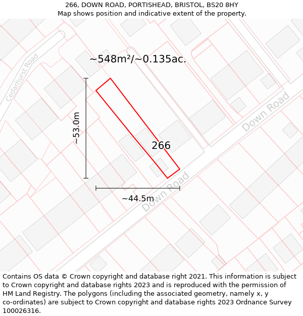 266, DOWN ROAD, PORTISHEAD, BRISTOL, BS20 8HY: Plot and title map