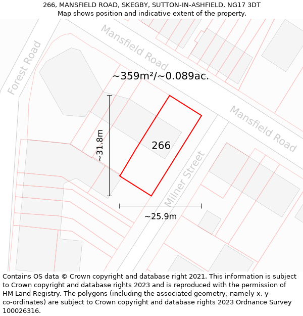 266, MANSFIELD ROAD, SKEGBY, SUTTON-IN-ASHFIELD, NG17 3DT: Plot and title map