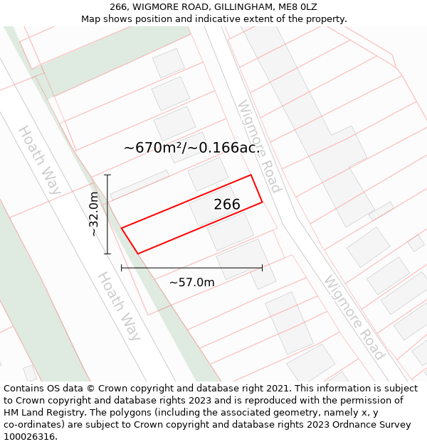 266, WIGMORE ROAD, GILLINGHAM, ME8 0LZ: Plot and title map