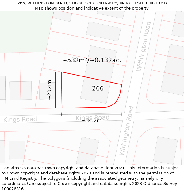 266, WITHINGTON ROAD, CHORLTON CUM HARDY, MANCHESTER, M21 0YB: Plot and title map