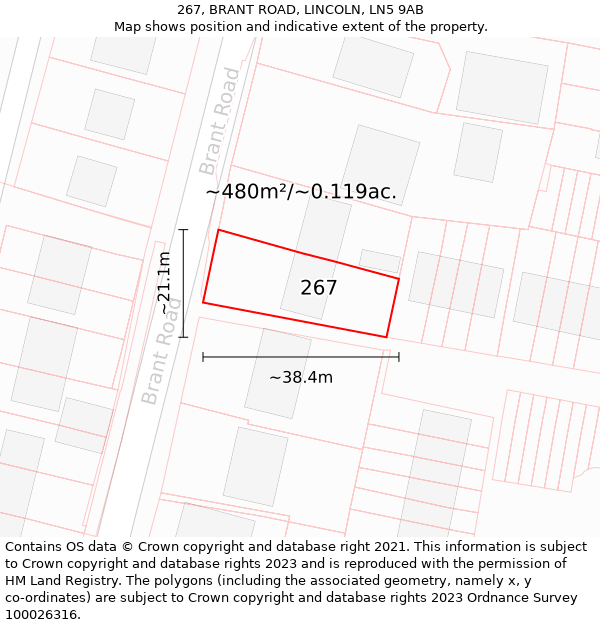 267, BRANT ROAD, LINCOLN, LN5 9AB: Plot and title map