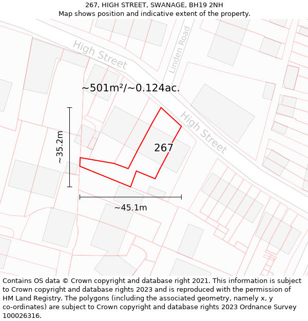 267, HIGH STREET, SWANAGE, BH19 2NH: Plot and title map