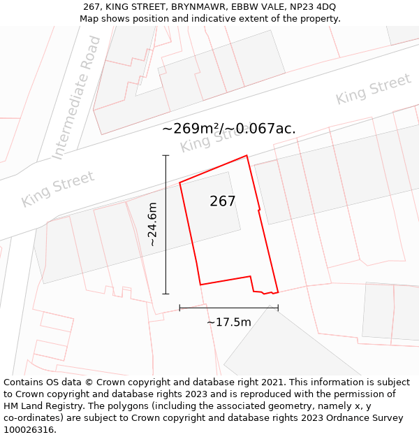 267, KING STREET, BRYNMAWR, EBBW VALE, NP23 4DQ: Plot and title map