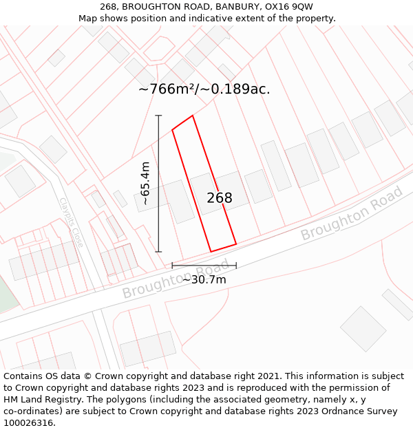 268, BROUGHTON ROAD, BANBURY, OX16 9QW: Plot and title map