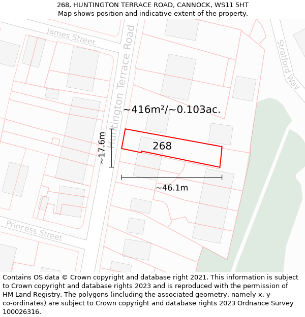 268, HUNTINGTON TERRACE ROAD, CANNOCK, WS11 5HT: Plot and title map