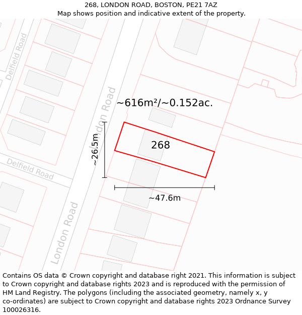 268, LONDON ROAD, BOSTON, PE21 7AZ: Plot and title map