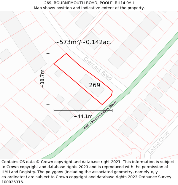 269, BOURNEMOUTH ROAD, POOLE, BH14 9AH: Plot and title map