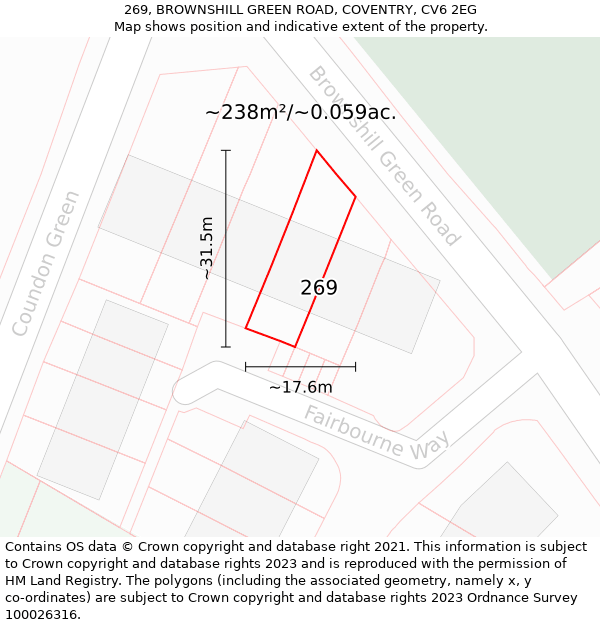 269, BROWNSHILL GREEN ROAD, COVENTRY, CV6 2EG: Plot and title map