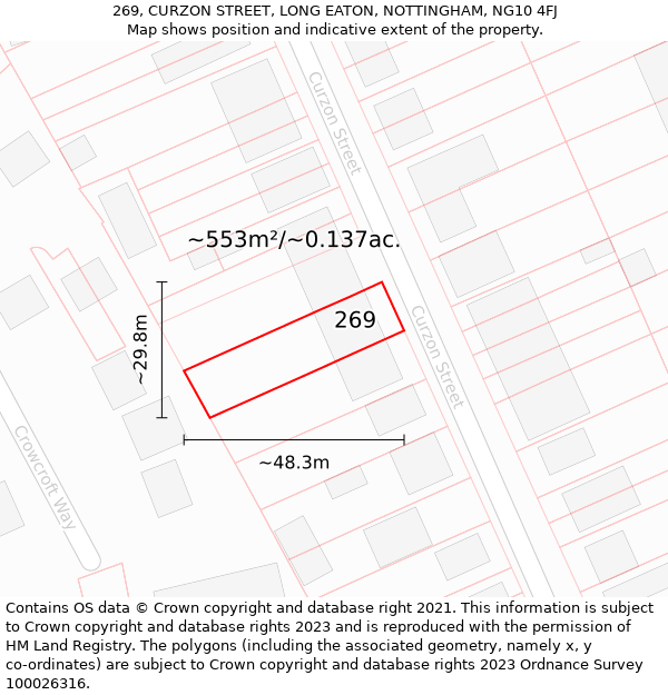 269, CURZON STREET, LONG EATON, NOTTINGHAM, NG10 4FJ: Plot and title map