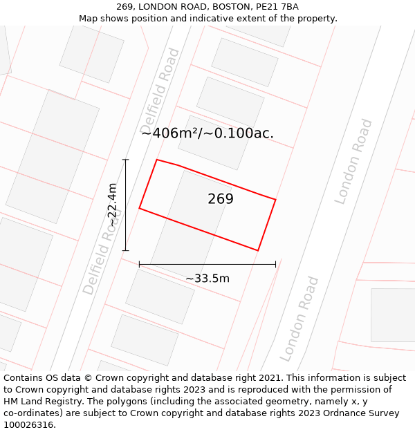 269, LONDON ROAD, BOSTON, PE21 7BA: Plot and title map