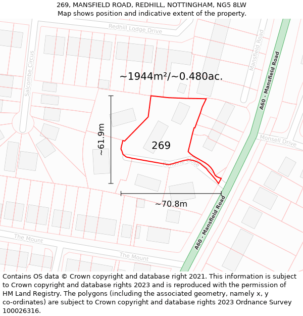 269, MANSFIELD ROAD, REDHILL, NOTTINGHAM, NG5 8LW: Plot and title map