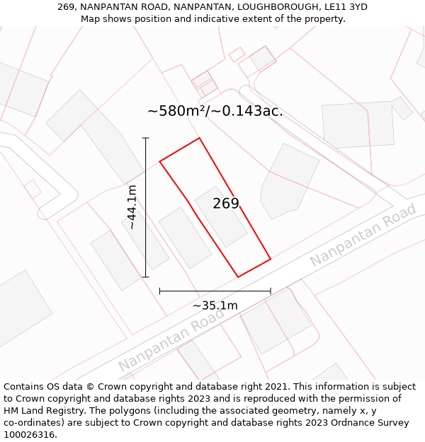 269, NANPANTAN ROAD, NANPANTAN, LOUGHBOROUGH, LE11 3YD: Plot and title map